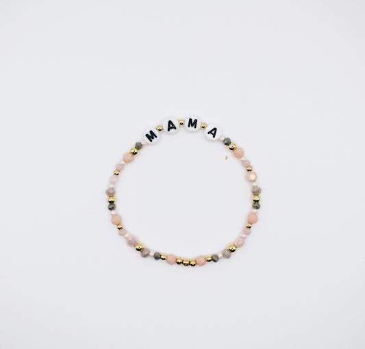 Multi-color 'Mama' bracelet- pink/green/gold